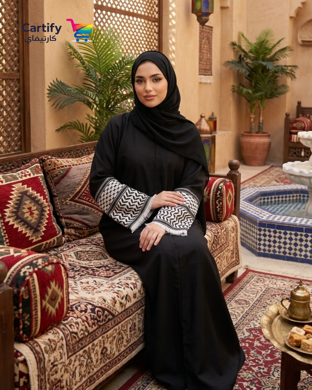 The Heritage Linen Abaya –  Black & Keffiyeh Edit
