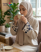 Sand Beige Linen Artisan Abaya Set