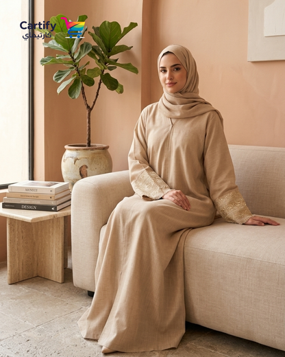 Serene Sand Linen Abaya Set