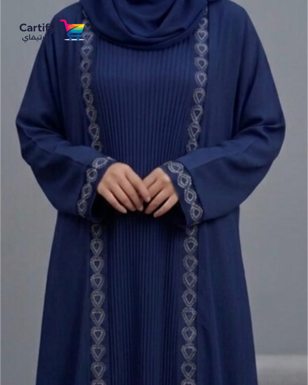 Aria Heart-Embroidered Abaya- Navy Blue Edit