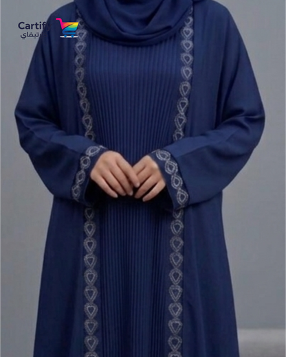 Aria Heart-Embroidered Abaya- Navy Blue Edit