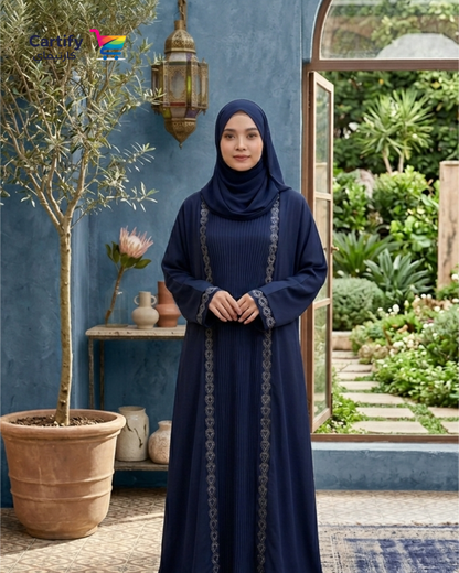 Aria Heart-Embroidered Abaya- Navy Blue Edit