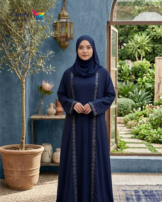 Aria Heart-Embroidered Abaya- Navy Blue Edit