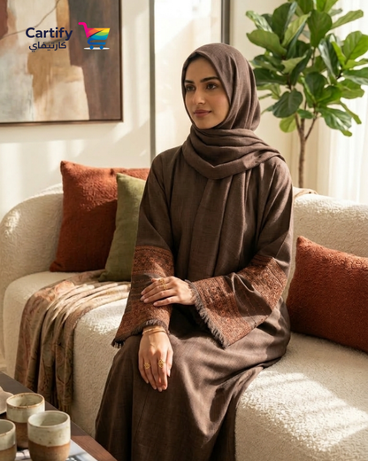 Heritage Brown Linen Abaya Set