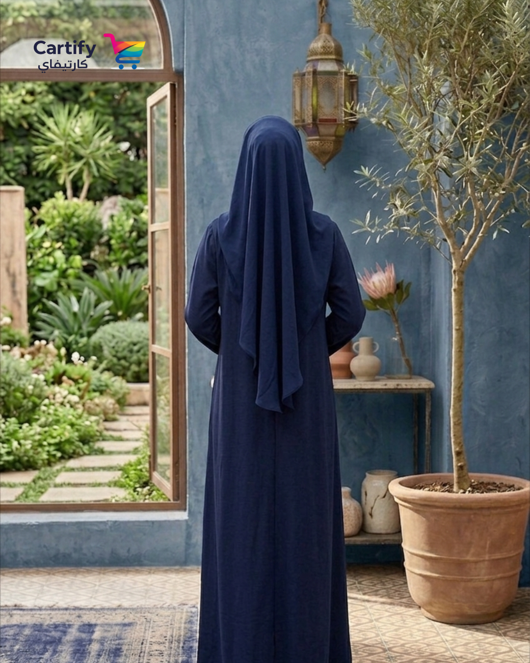 Aria Heart-Embroidered Abaya- Navy Blue Edit