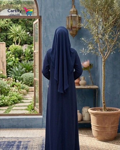 Aria Heart-Embroidered Abaya- Navy Blue Edit