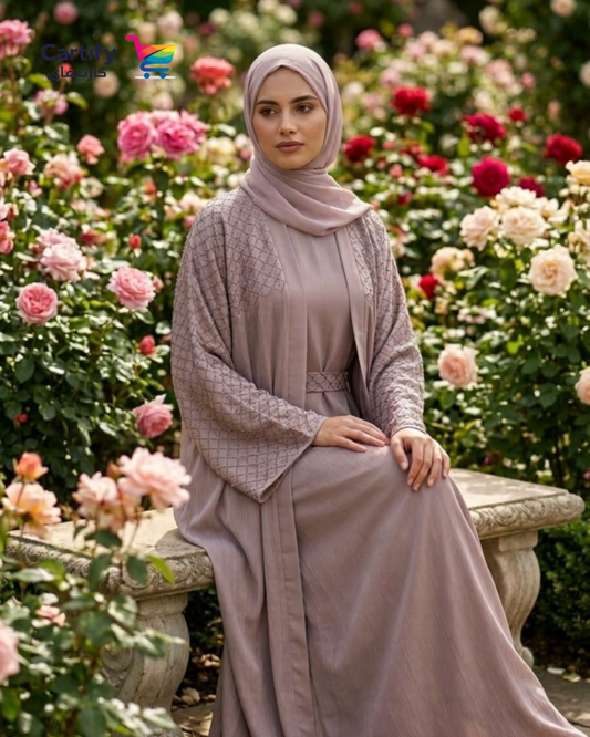 The Amara Shimmer Abaya—Neutral Dusty Rose