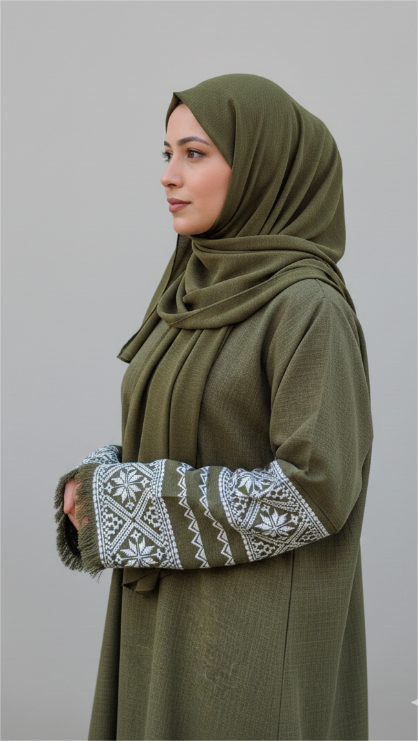 Minimalist Olive Linen Abaya Set