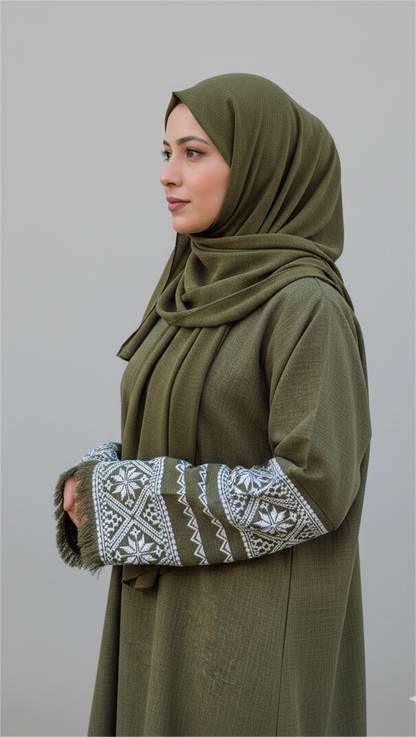 Minimalist Olive Linen Abaya Set