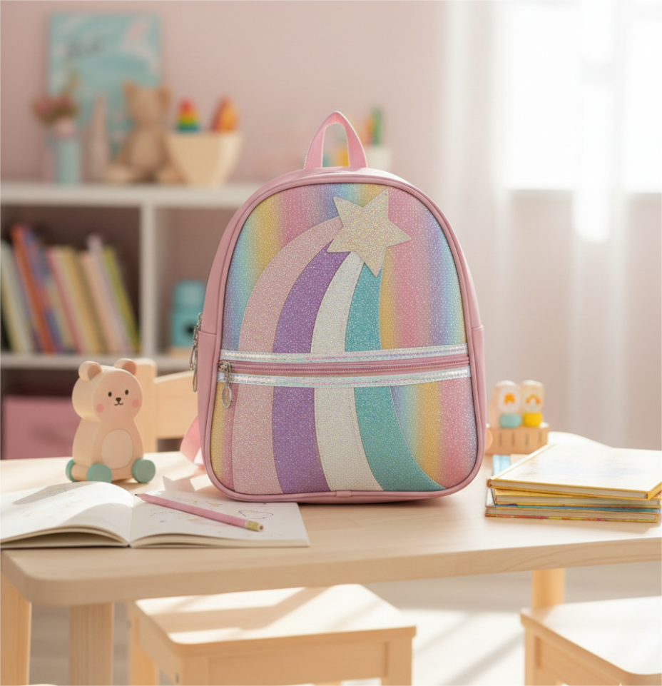 Pastel Rainbow Shooting Star Mini-Backpack -12 inches