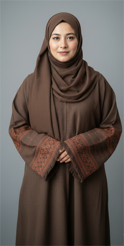 Heritage Brown Linen Abaya Set