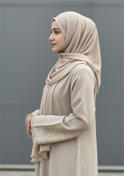 Serene Sand Linen Abaya Set