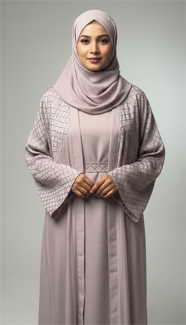 The Amara Shimmer Abaya—Neutral Dusty Rose
