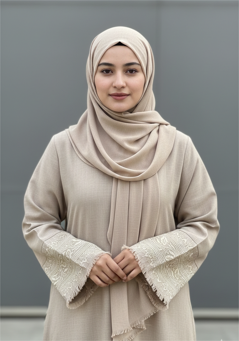 Serene Sand Linen Abaya Set