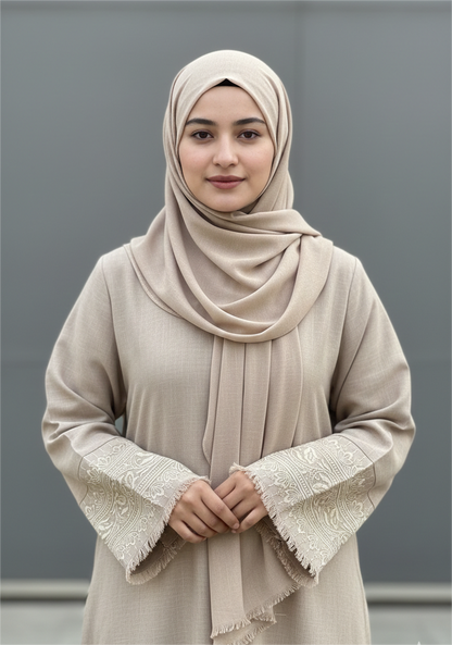 Serene Sand Linen Abaya Set