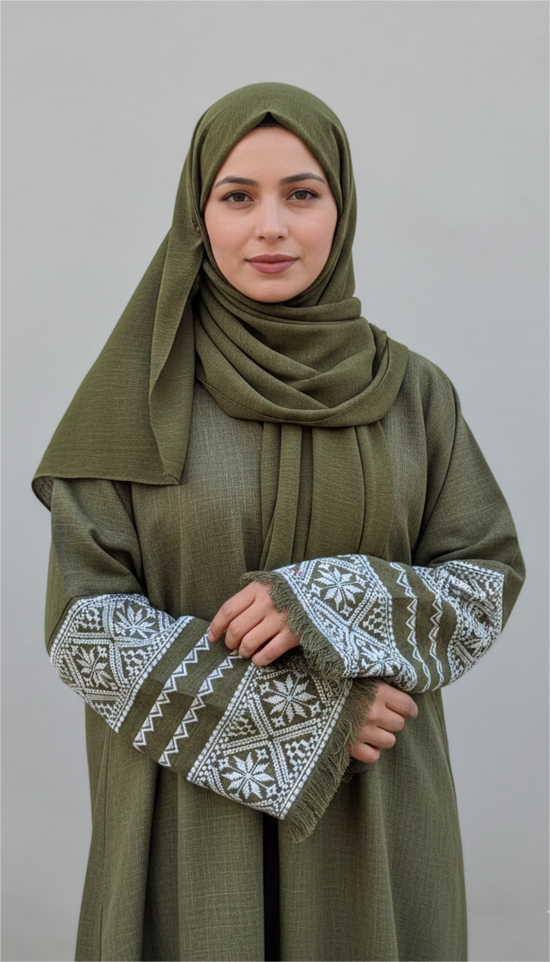 Minimalist Olive Linen Abaya Set