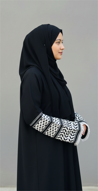 The Heritage Linen Abaya –  Black & Keffiyeh Edit