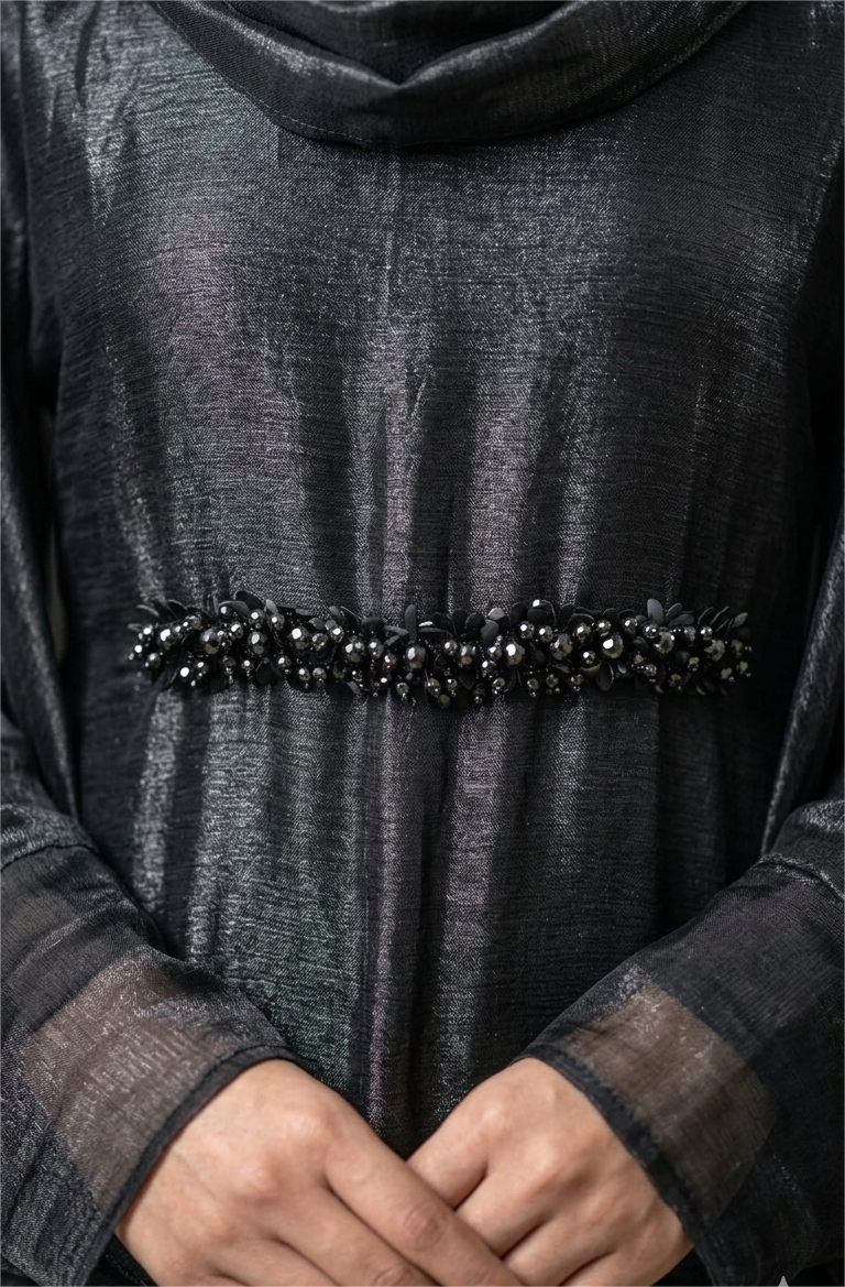 Elegant Midnight Black Farasha Shimmer Abaya