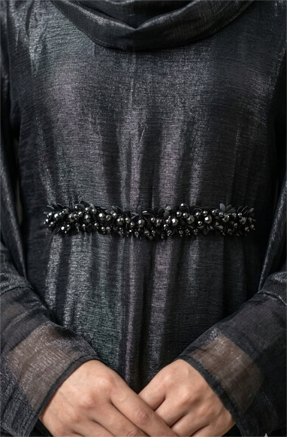 Elegant Midnight Black Farasha Shimmer Abaya
