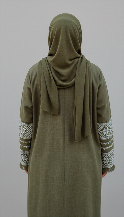 Minimalist Olive Linen Abaya Set