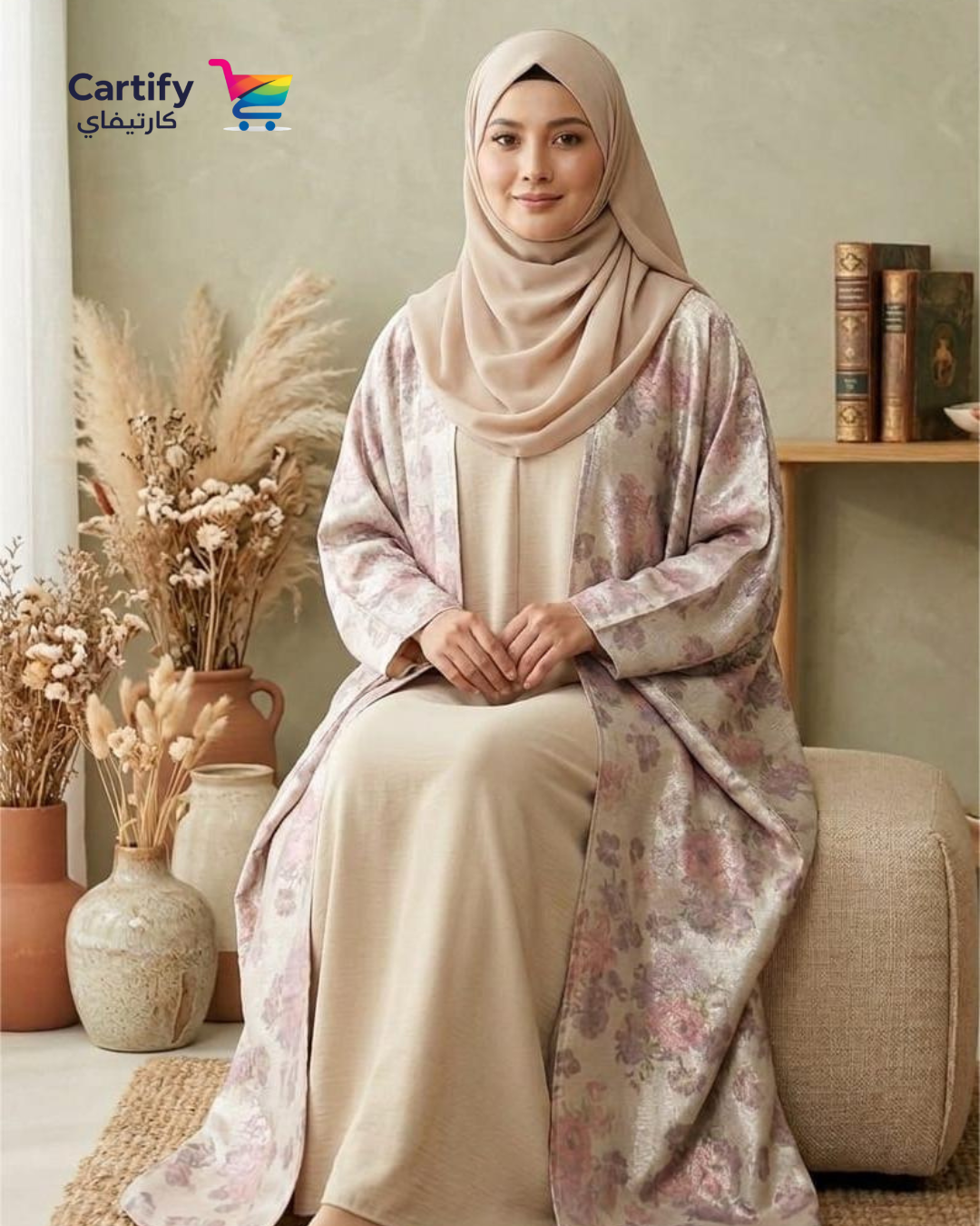 Multicolour Foil Print Abaya