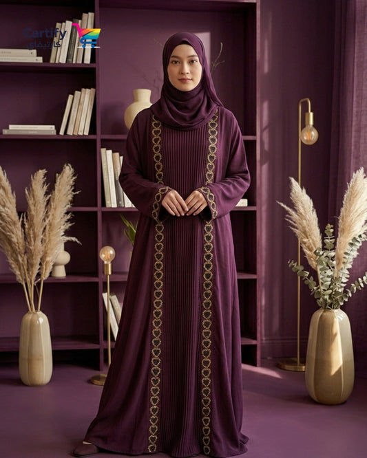 Aria Heart-Embroidered Abaya - Maroon Edit