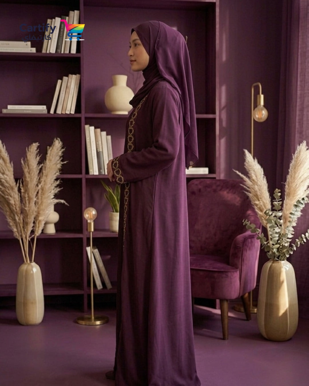 Aria Heart-Embroidered Abaya - Maroon Edit