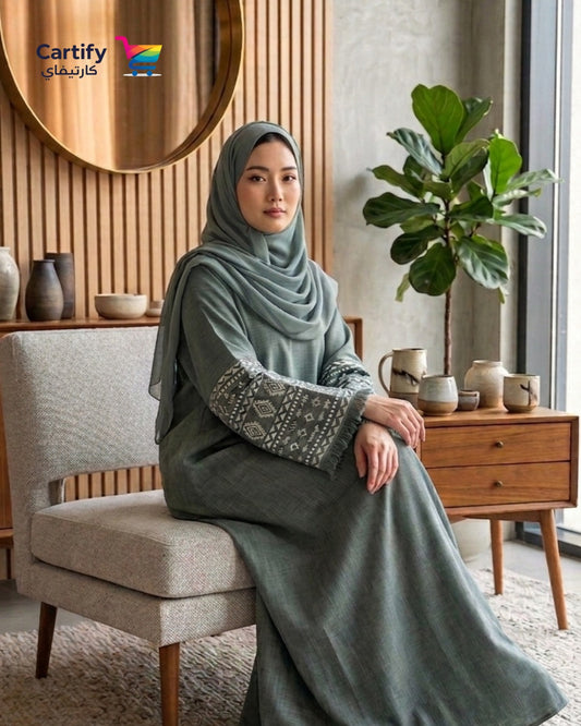 Heritage Teal Linen Abaya